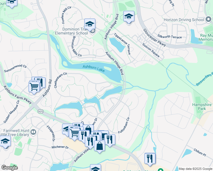 map of restaurants, bars, coffee shops, grocery stores, and more near 44096 Rising Sun Terrace in Ashburn