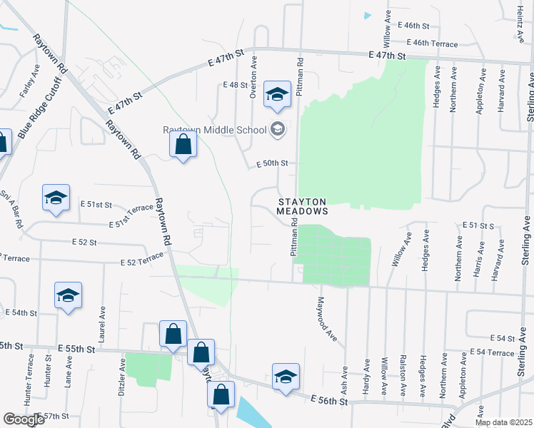 map of restaurants, bars, coffee shops, grocery stores, and more near 9815 East 51st Terrace in Kansas City