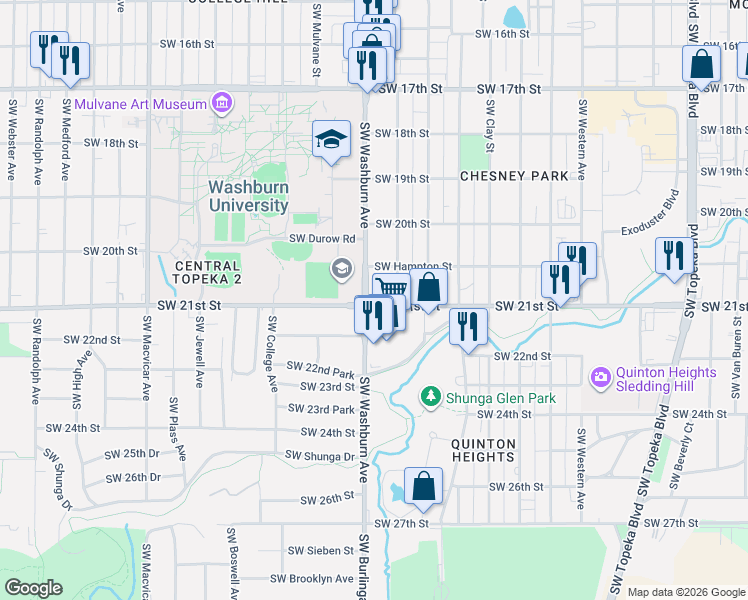 map of restaurants, bars, coffee shops, grocery stores, and more near in Topeka