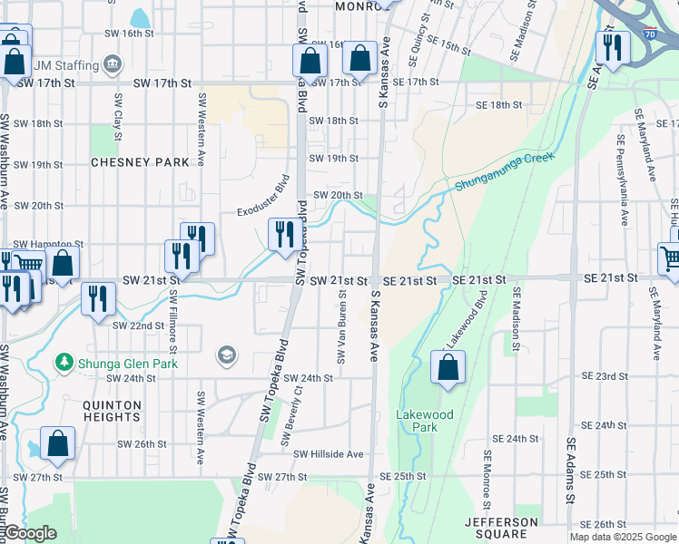 map of restaurants, bars, coffee shops, grocery stores, and more near 2081 S Kansas Ave in Topeka