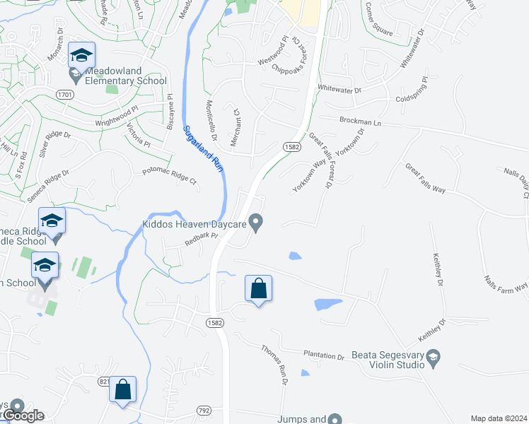 map of restaurants, bars, coffee shops, grocery stores, and more near 21166 Millwood Square in Sterling
