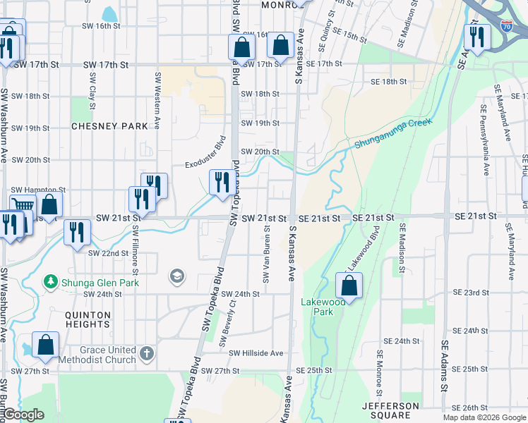 map of restaurants, bars, coffee shops, grocery stores, and more near 2081 S Kansas Ave in Topeka