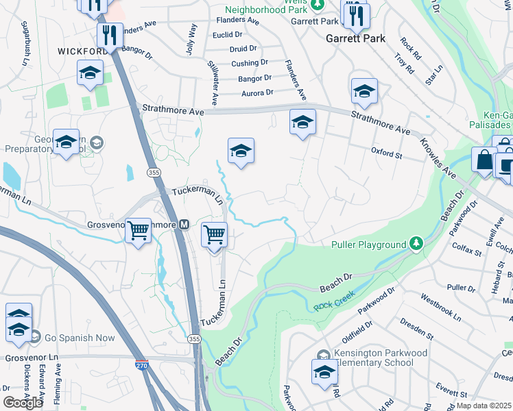 map of restaurants, bars, coffee shops, grocery stores, and more near 4984 Cloister Drive in Rockville