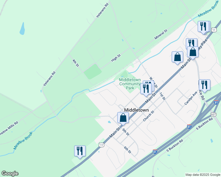 map of restaurants, bars, coffee shops, grocery stores, and more near 2448 Greenbriar Road in Middletown