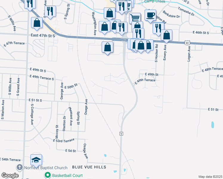 map of restaurants, bars, coffee shops, grocery stores, and more near 13800 East 50th Street in Kansas City