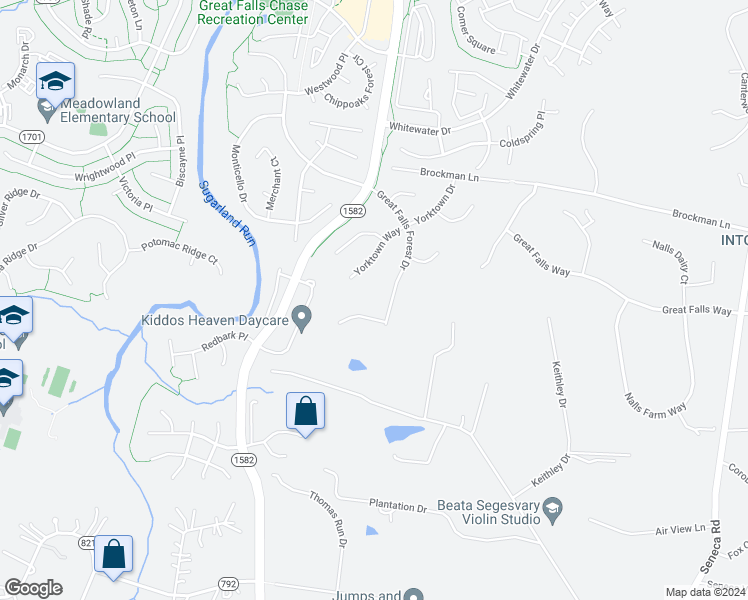 map of restaurants, bars, coffee shops, grocery stores, and more near 20007 Great Falls Forest Drive in Great Falls