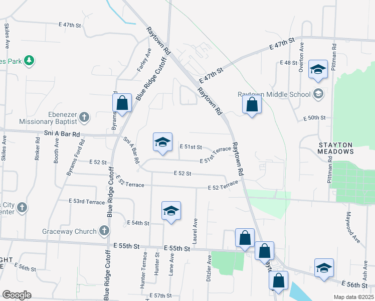 map of restaurants, bars, coffee shops, grocery stores, and more near 9055 East 51st Street in Kansas City