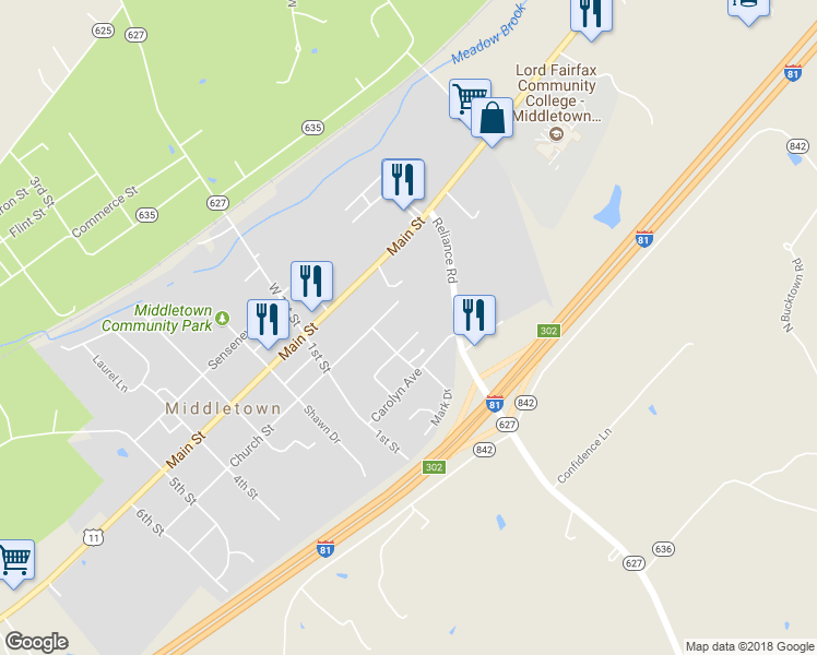 map of restaurants, bars, coffee shops, grocery stores, and more near 7719 Pleasant View Avenue in Middletown