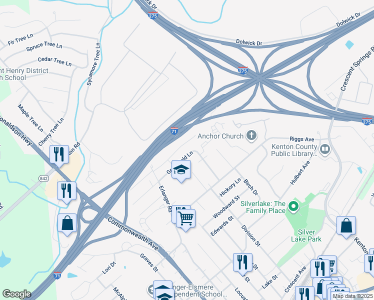 map of restaurants, bars, coffee shops, grocery stores, and more near 3225 North Talbot Avenue in Erlanger
