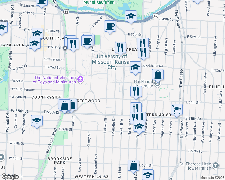 map of restaurants, bars, coffee shops, grocery stores, and more near in Kansas City