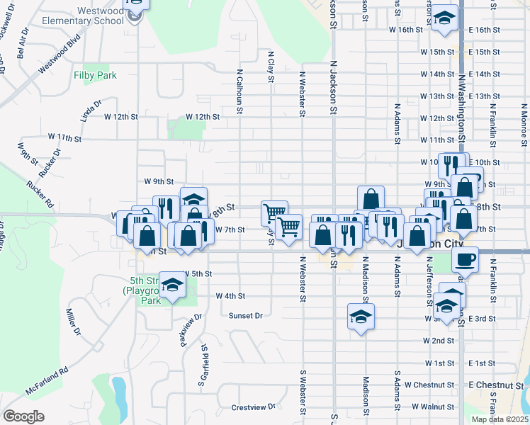 map of restaurants, bars, coffee shops, grocery stores, and more near 707 West 8th Street in Junction City