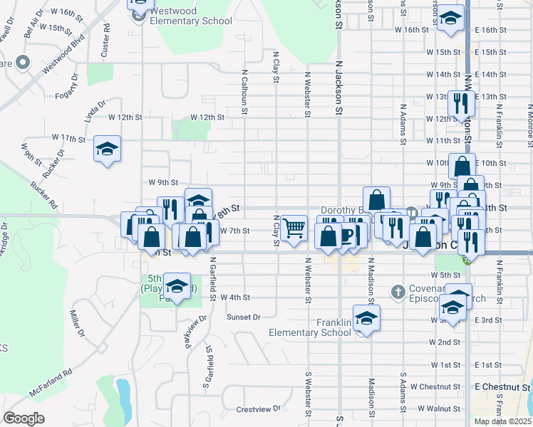 map of restaurants, bars, coffee shops, grocery stores, and more near 707 West 8th Street in Junction City