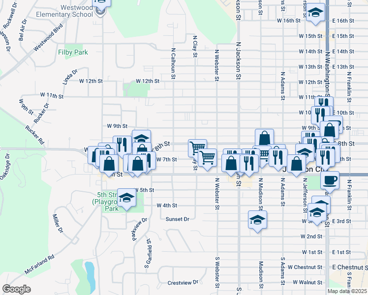 map of restaurants, bars, coffee shops, grocery stores, and more near 707 West 8th Street in Junction City
