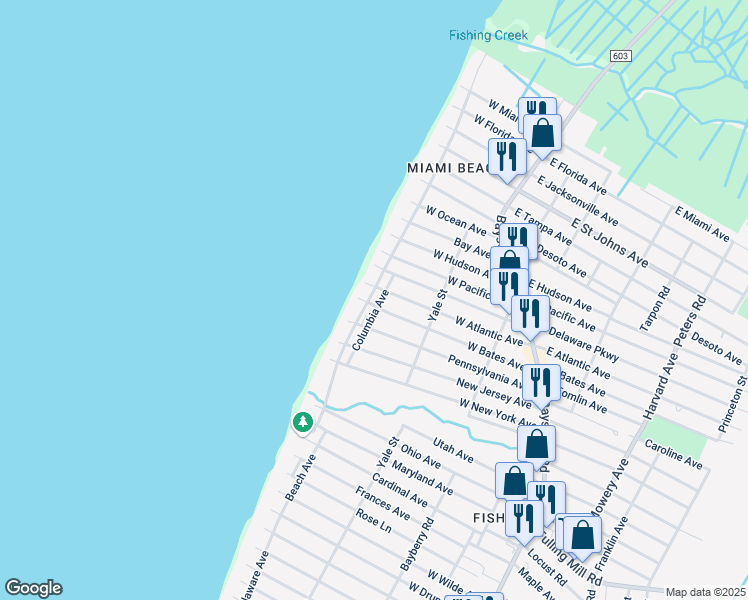 map of restaurants, bars, coffee shops, grocery stores, and more near 247 West Bates Avenue in Villas