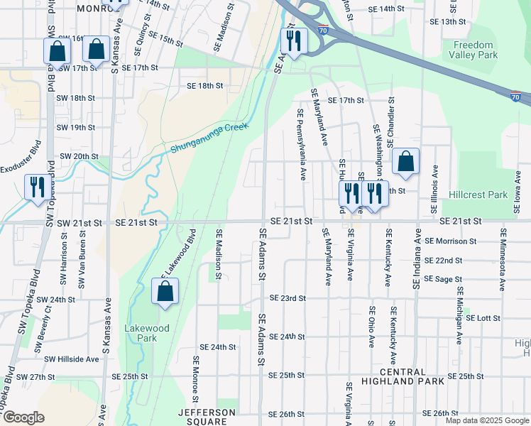 map of restaurants, bars, coffee shops, grocery stores, and more near 1983 Southeast Adams Street in Topeka