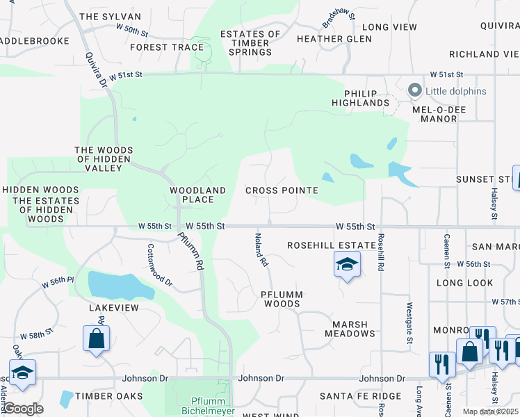 map of restaurants, bars, coffee shops, grocery stores, and more near 13123 West 54th Terrace in Shawnee