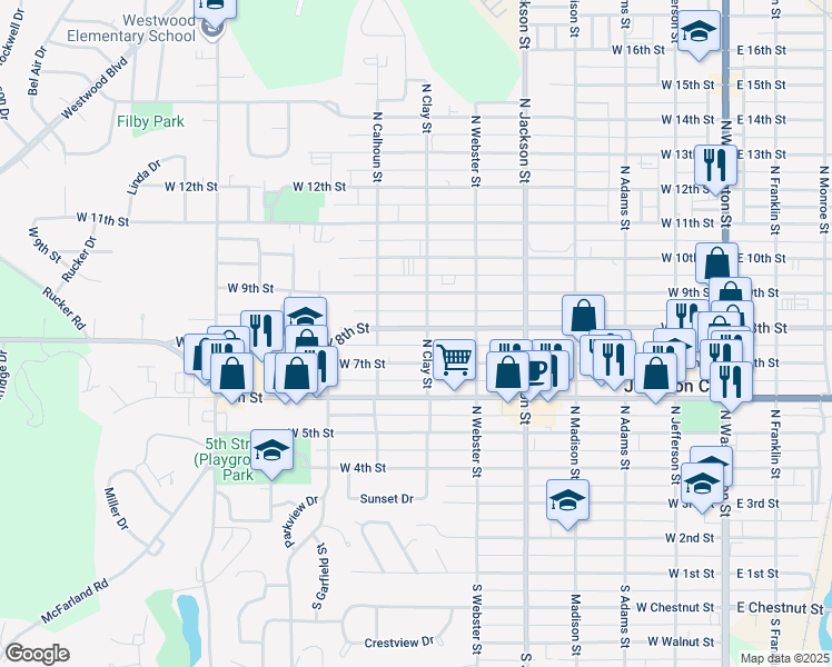map of restaurants, bars, coffee shops, grocery stores, and more near 707 West 8th Street in Junction City
