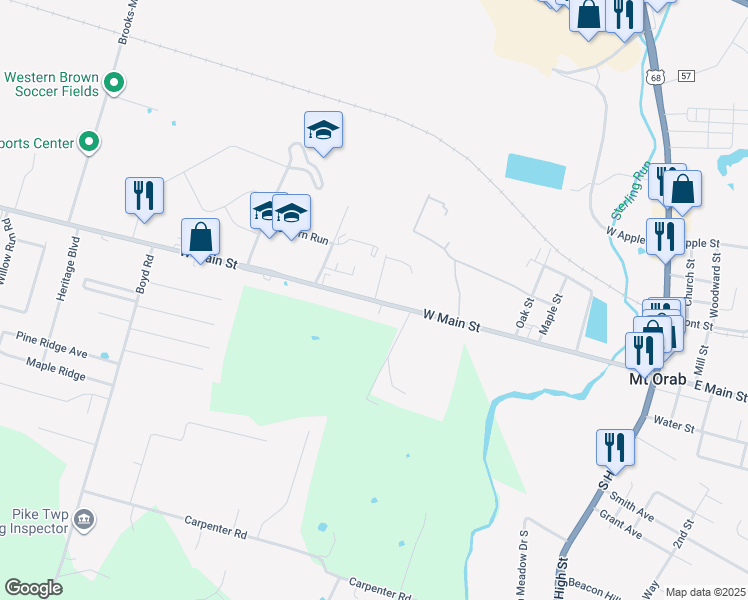 map of restaurants, bars, coffee shops, grocery stores, and more near 1 Hyde Park Drive in Mount Orab