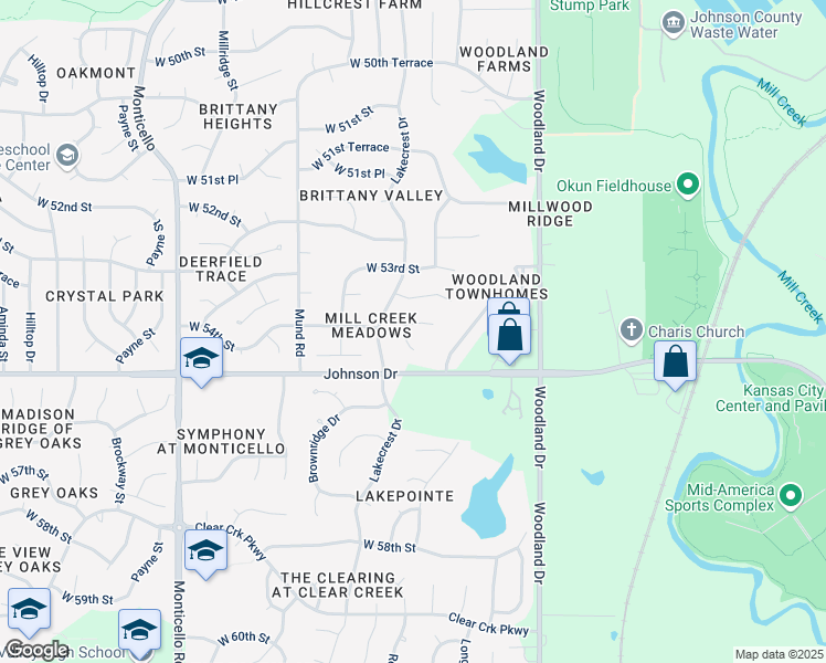 map of restaurants, bars, coffee shops, grocery stores, and more near 5415 Theden Street in Shawnee