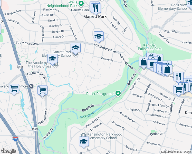 map of restaurants, bars, coffee shops, grocery stores, and more near 10624 Montrose Avenue in Bethesda