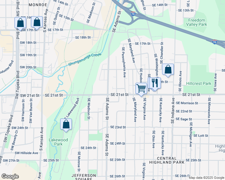 map of restaurants, bars, coffee shops, grocery stores, and more near 1983-2099 Southeast Adams Street in Topeka