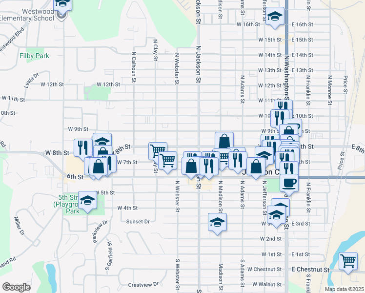 map of restaurants, bars, coffee shops, grocery stores, and more near 531 West 8th Street in Junction City