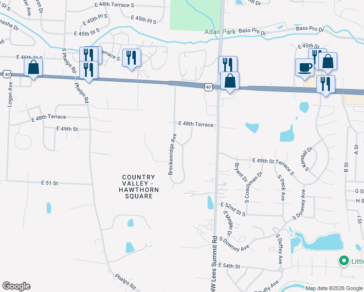 map of restaurants, bars, coffee shops, grocery stores, and more near 4882 Queen Ridge Avenue in Kansas City