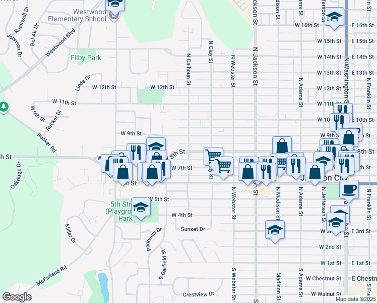 map of restaurants, bars, coffee shops, grocery stores, and more near 801 West 8th Street in Junction City