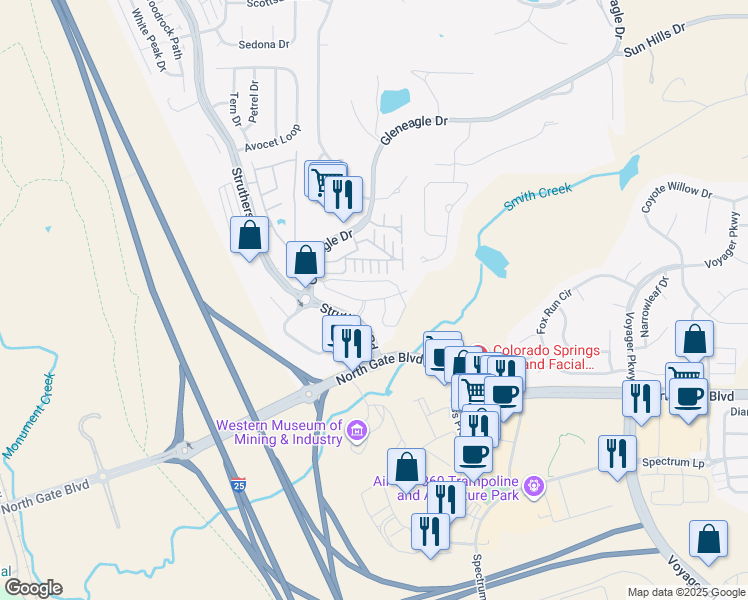 map of restaurants, bars, coffee shops, grocery stores, and more near 13631 Shepard Heights in Colorado Springs