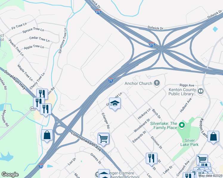 map of restaurants, bars, coffee shops, grocery stores, and more near 3225 North Talbot Avenue in Erlanger