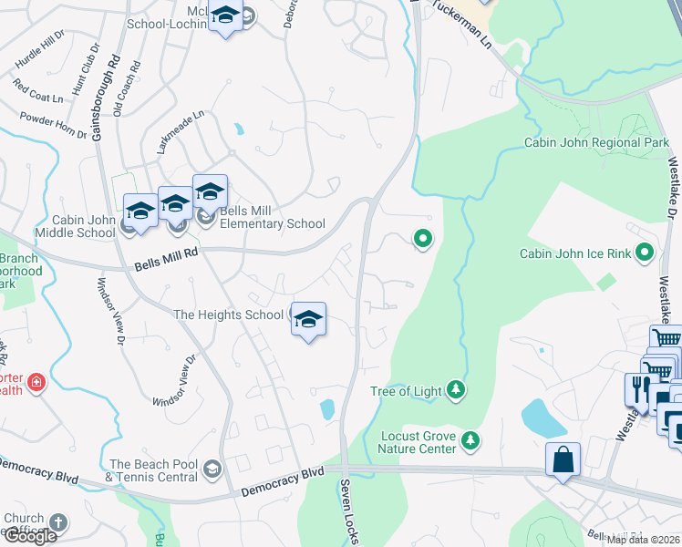 map of restaurants, bars, coffee shops, grocery stores, and more near 7972 Inverness Ridge Road in Rockville