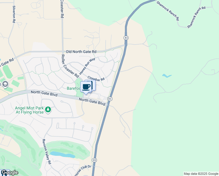 map of restaurants, bars, coffee shops, grocery stores, and more near 13671 Roller Coaster Road in Colorado Springs