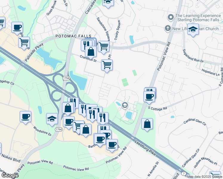 map of restaurants, bars, coffee shops, grocery stores, and more near 21164 Domain Terrace in Sterling