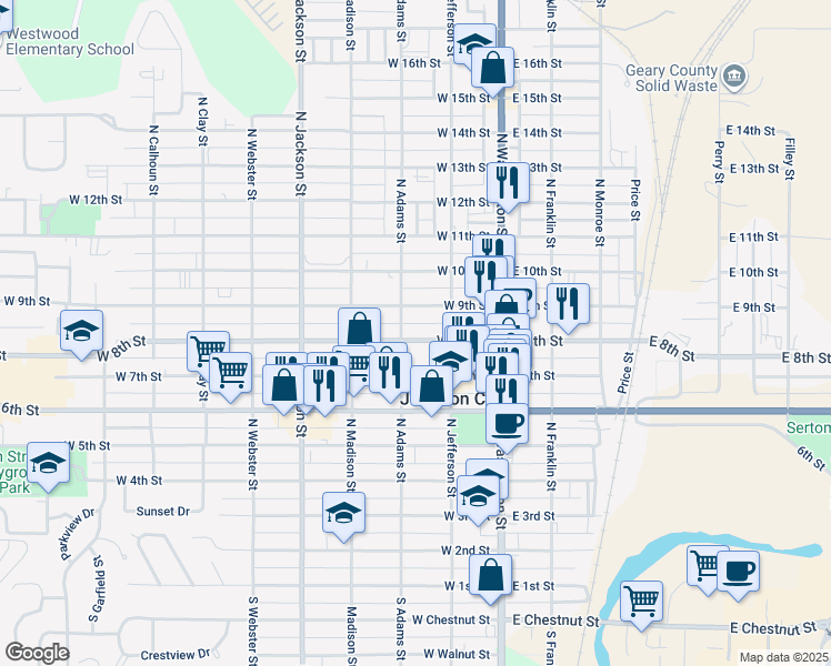 map of restaurants, bars, coffee shops, grocery stores, and more near 232 West 8th Street in Junction City