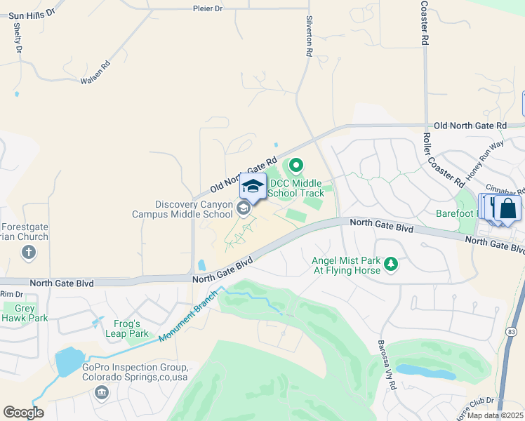 map of restaurants, bars, coffee shops, grocery stores, and more near 1810 North Gate Boulevard in Colorado Springs