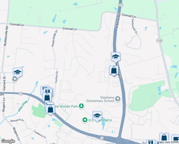 map of restaurants, bars, coffee shops, grocery stores, and more near 2696 Swaps Court in Burlington