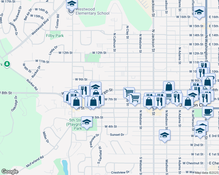 map of restaurants, bars, coffee shops, grocery stores, and more near 814 West 8th Street in Junction City
