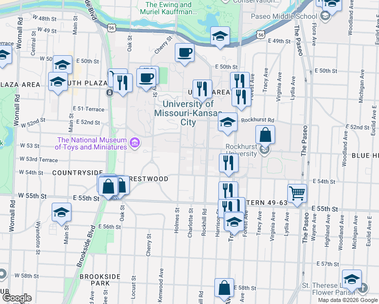 map of restaurants, bars, coffee shops, grocery stores, and more near in Kansas City