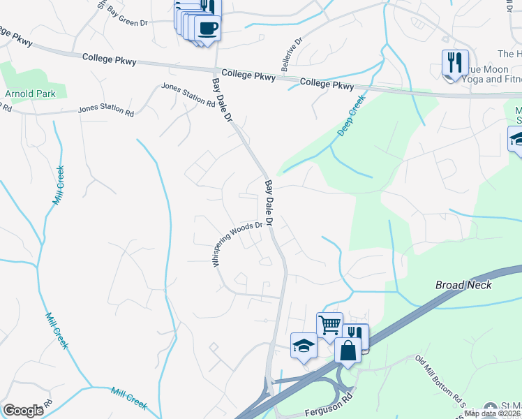 map of restaurants, bars, coffee shops, grocery stores, and more near 1587 Lodge Pole Court in Annapolis
