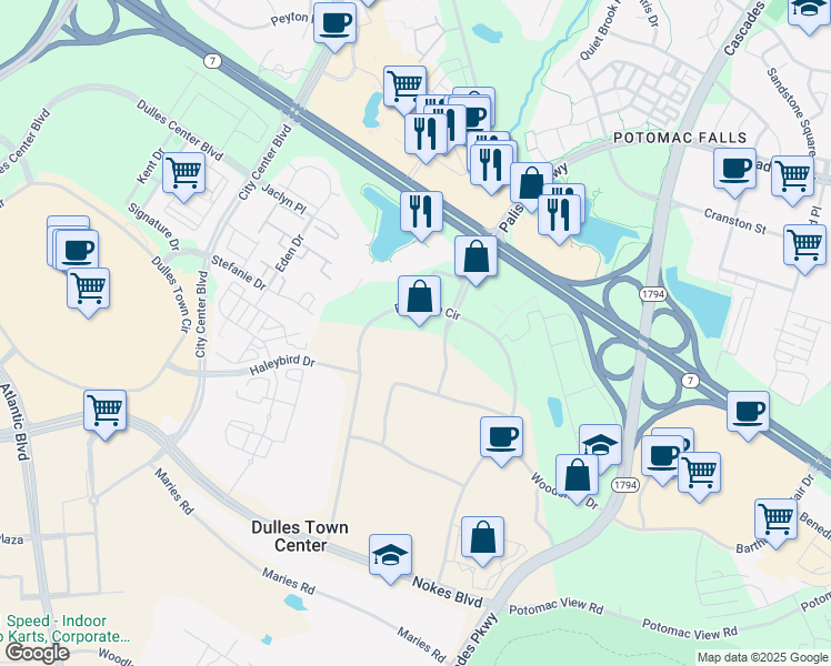 map of restaurants, bars, coffee shops, grocery stores, and more near 21400 Ridgetop Circle in Sterling