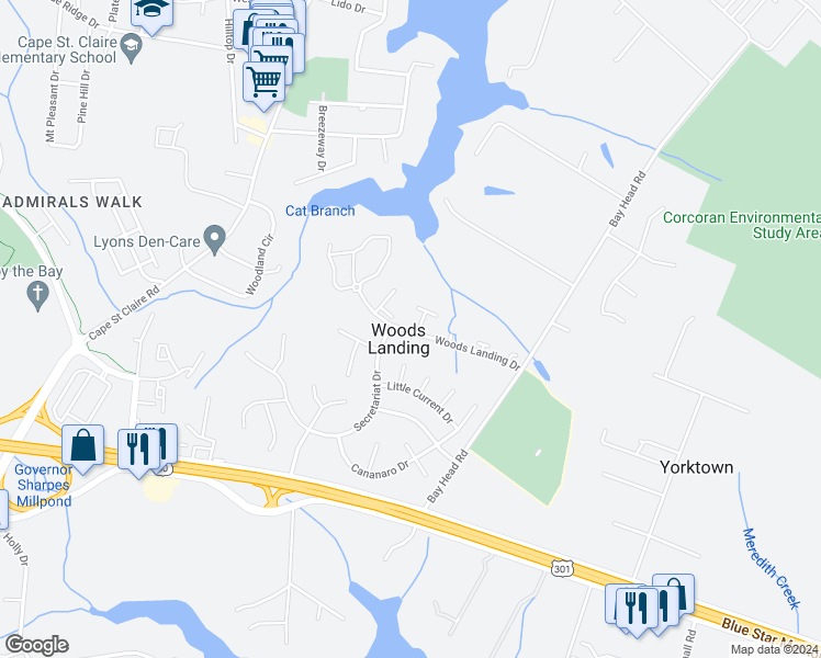 map of restaurants, bars, coffee shops, grocery stores, and more near 500 Fawns Walk in Annapolis