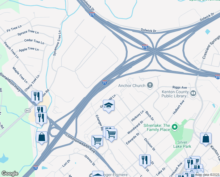 map of restaurants, bars, coffee shops, grocery stores, and more near 3225 North Talbot Avenue in Erlanger