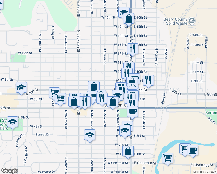 map of restaurants, bars, coffee shops, grocery stores, and more near in Junction City