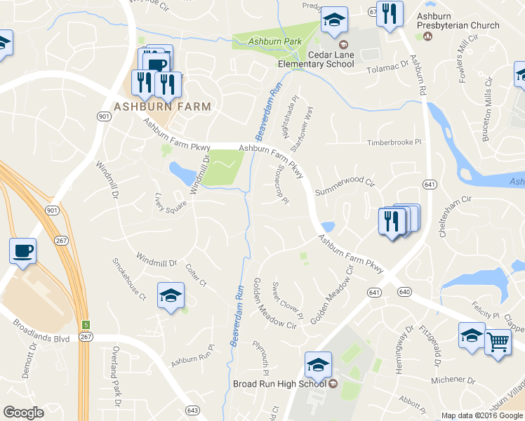 map of restaurants, bars, coffee shops, grocery stores, and more near 43549 Coal Bed Court in Ashburn