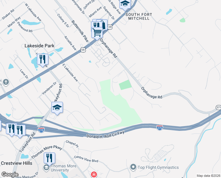 map of restaurants, bars, coffee shops, grocery stores, and more near 126 Cook Book Lane in Fort Mitchell