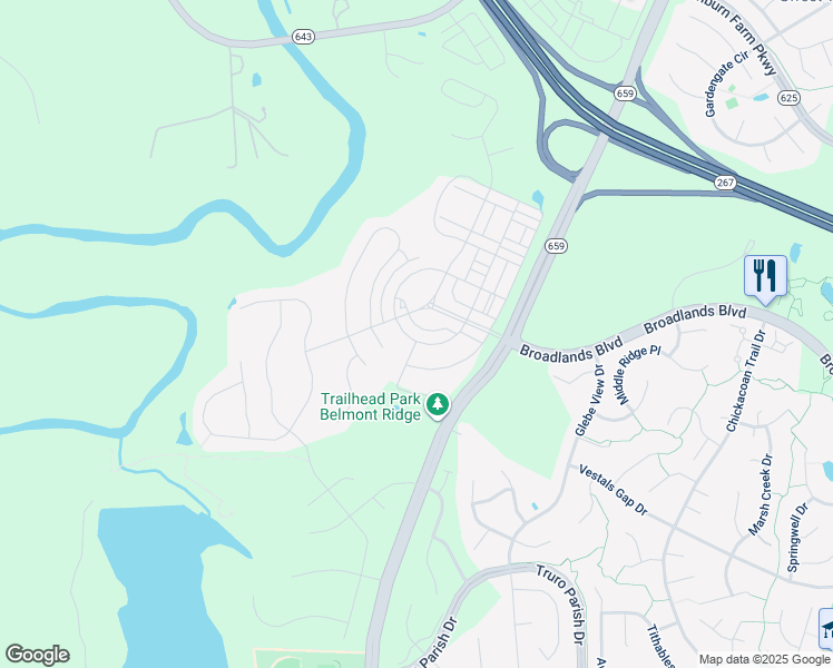 map of restaurants, bars, coffee shops, grocery stores, and more near 42526 Rosalind Street in Ashburn