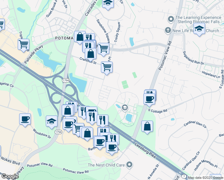 map of restaurants, bars, coffee shops, grocery stores, and more near 21192 Domain Terrace in Potomac Falls