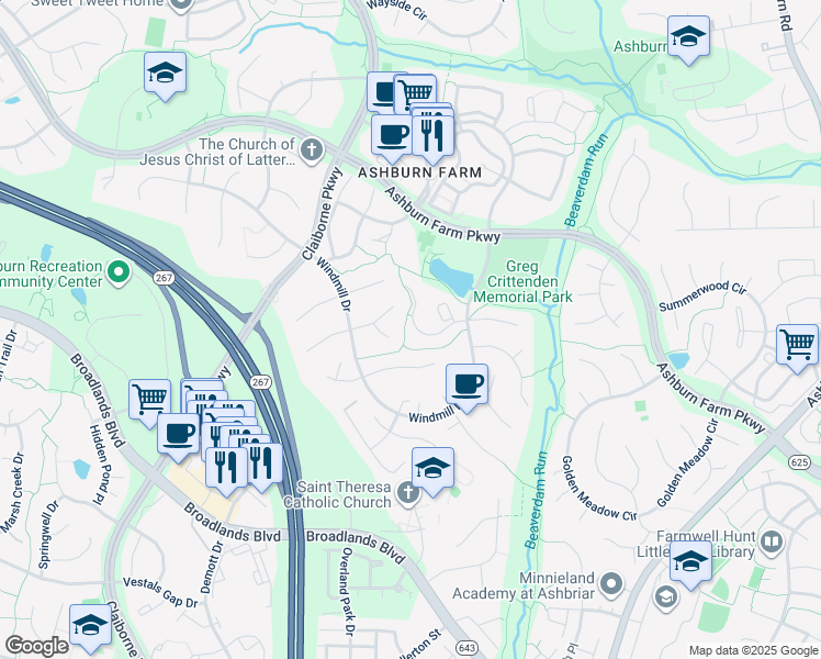 map of restaurants, bars, coffee shops, grocery stores, and more near 43403 Livery Square in Ashburn
