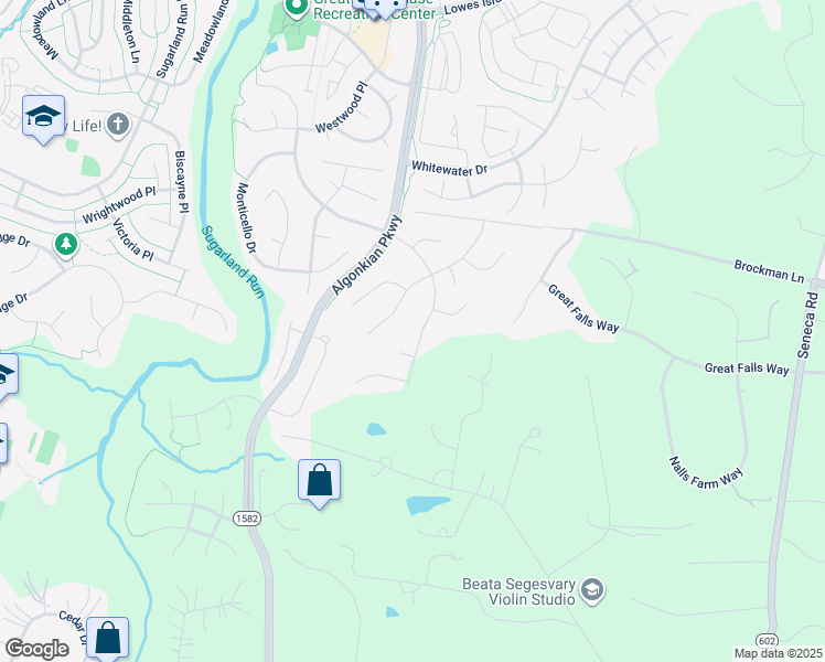 map of restaurants, bars, coffee shops, grocery stores, and more near 20017 Great Falls Forest Drive in Great Falls