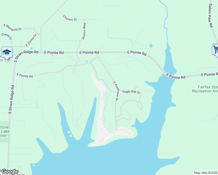 map of restaurants, bars, coffee shops, grocery stores, and more near 9598 South Pointview Drive in Bloomington